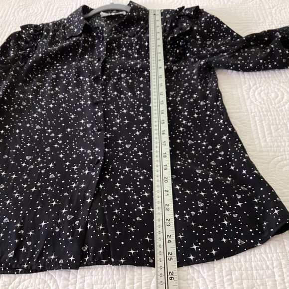 Frame Noir Diamond Sky Star Print 100% Silk Shirt Size S $289 Ruffle Button Down - Picture 8 of 15